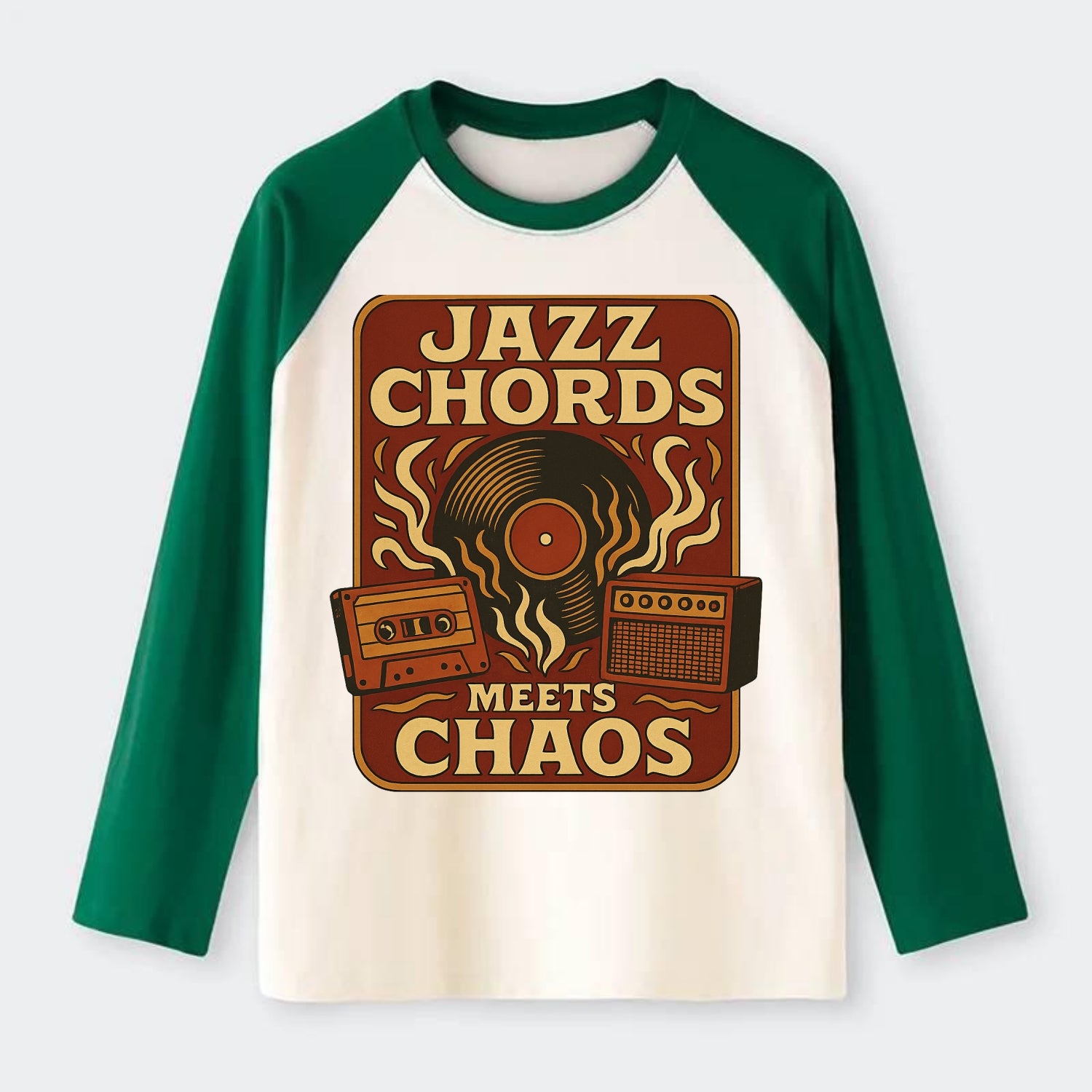 Jazz chords with hyperpop energy - "Jazz Meets Chaos" - unexpected - Raglan Long Sleeve T-Shirt - Green