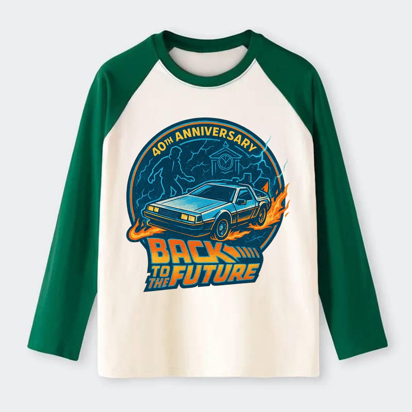 Back To The Future 40th Anniversary - Raglan Long Sleeve T-Shirt - Green