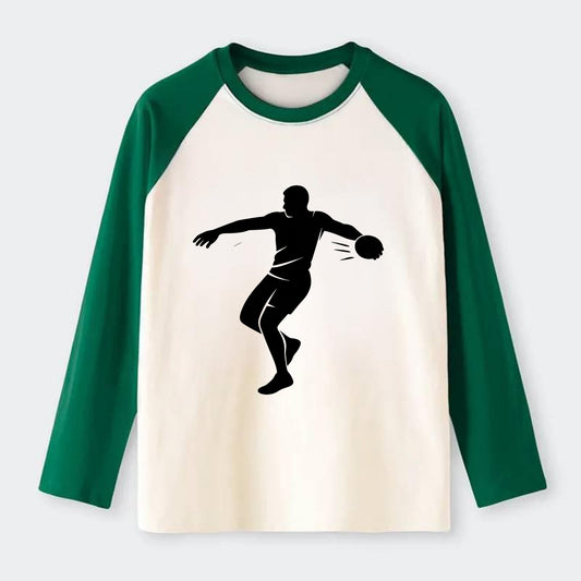 Discus thrower spinning release - Raglan Long Sleeve T-Shirt - Green
