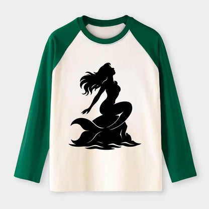 Mermaid on ocean rock - Raglan Long Sleeve T-Shirt - Green