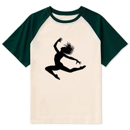 Contemporary dancer leap mid-air - Contrast Raglan T-shirt - Green
