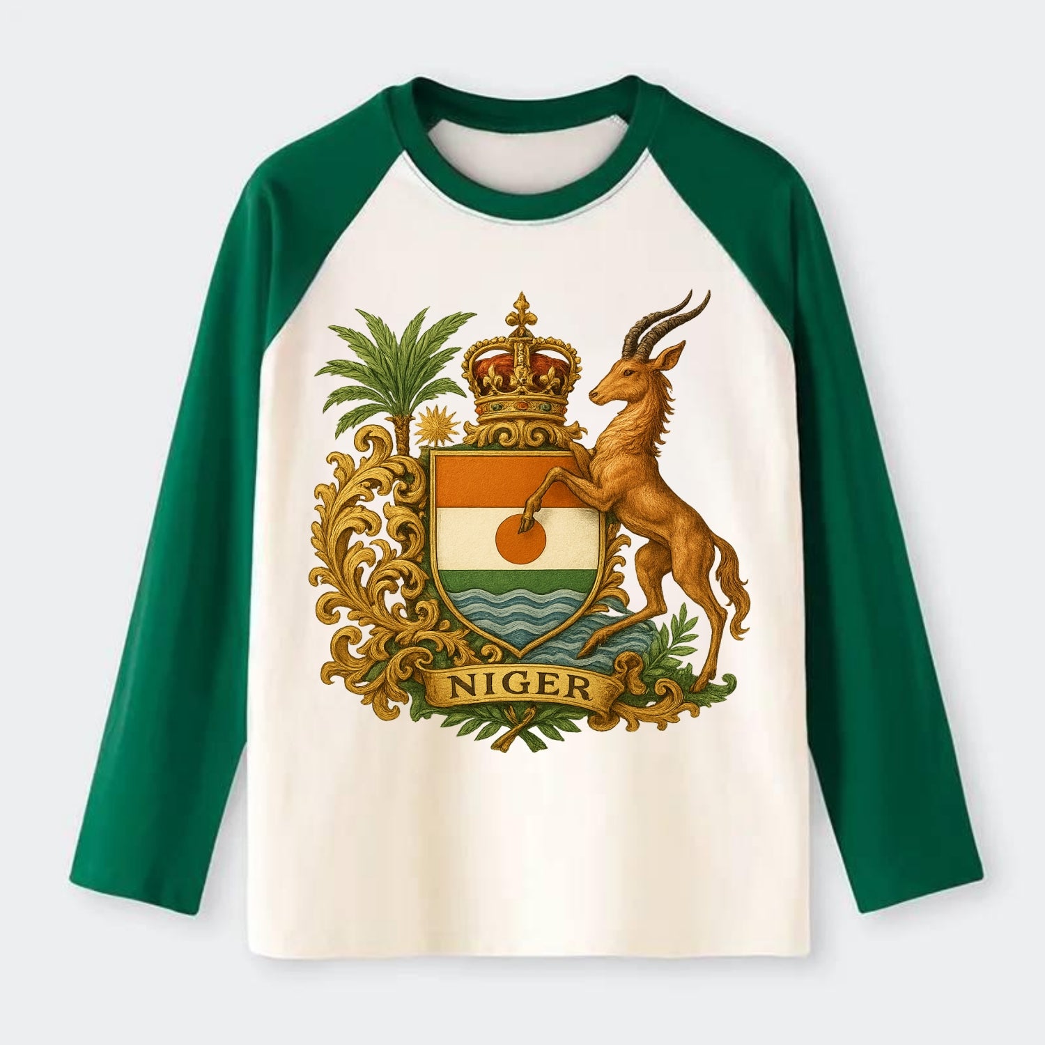 Niger Heritage Badge  - Raglan Long Sleeve T-Shirt - Green