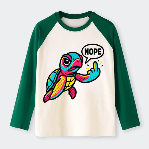 baby sea turtle swimming gracefully, one flipper extended sassily - Raglan Long Sleeve T-Shirt