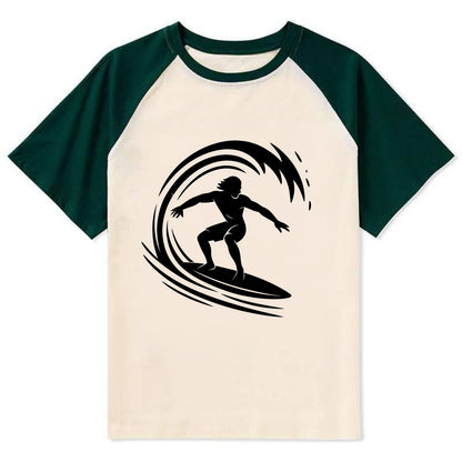 Hawaiian surfer riding big wave - Contrast Raglan T-shirt - Green