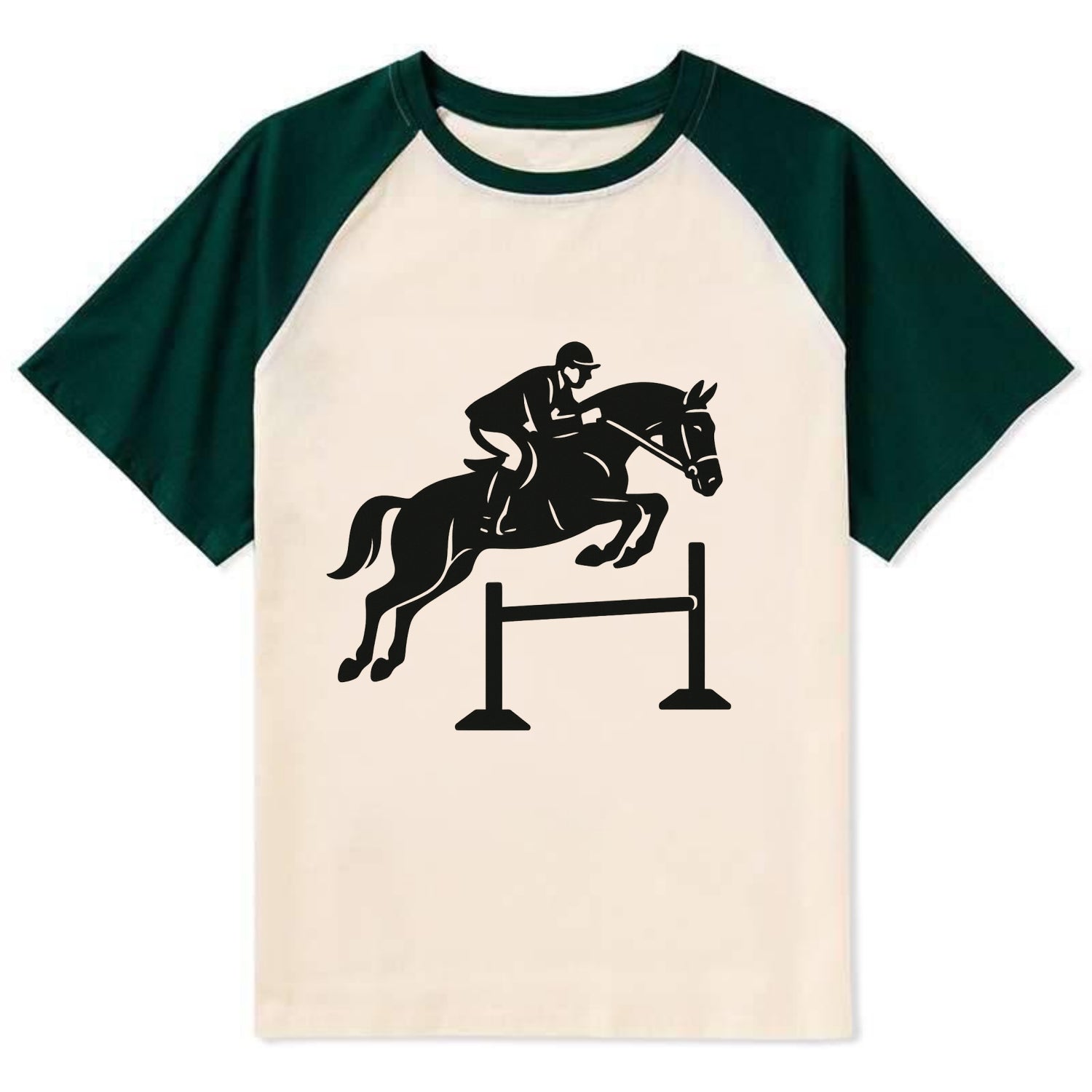 Equestrian jumping over obstacle - Contrast Raglan T-shirt - Green