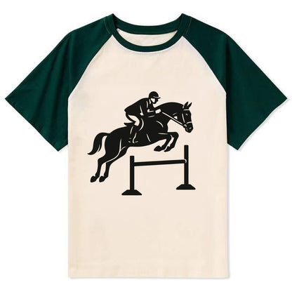 Equestrian jumping over obstacle - Contrast Raglan T-shirt - Green
