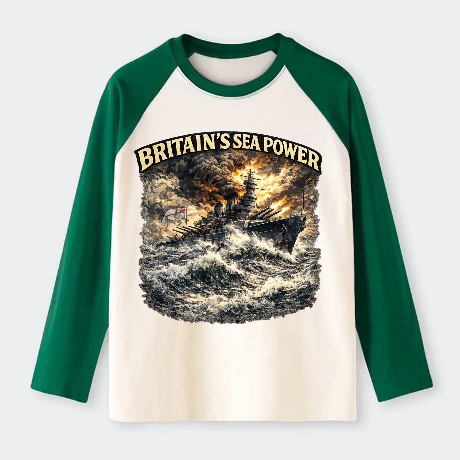 Britain's Sea Power - Raglan Long Sleeve T-Shirt - Green