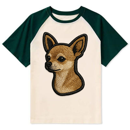 Chihuahua - Modern tiny dog logo with bo - Contrast Raglan T-shirt - Green