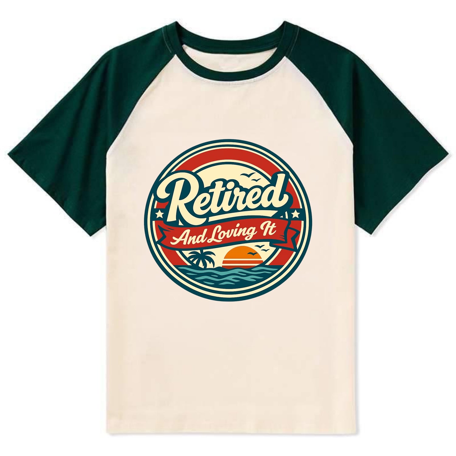 Carefree Retirement Emblem - Contrast Raglan T-shirt - Green