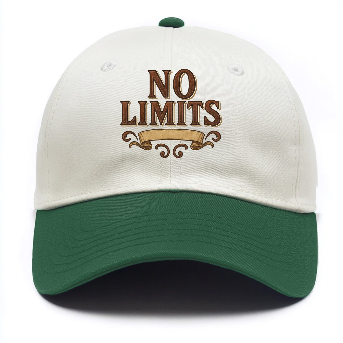 Bold typography design - "NO LIMITS" - boundless potential - Two Tone Cap - Green
