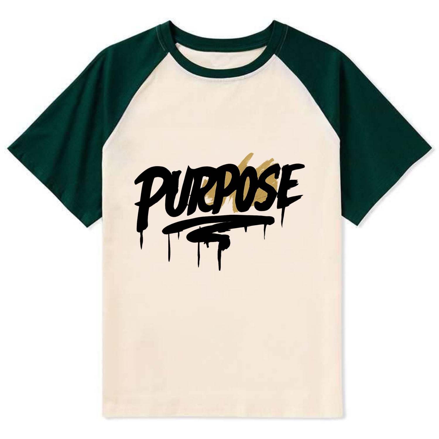 Bold typography design - "PURPOSE" - reason for being - Contrast Raglan T-shirt - Green