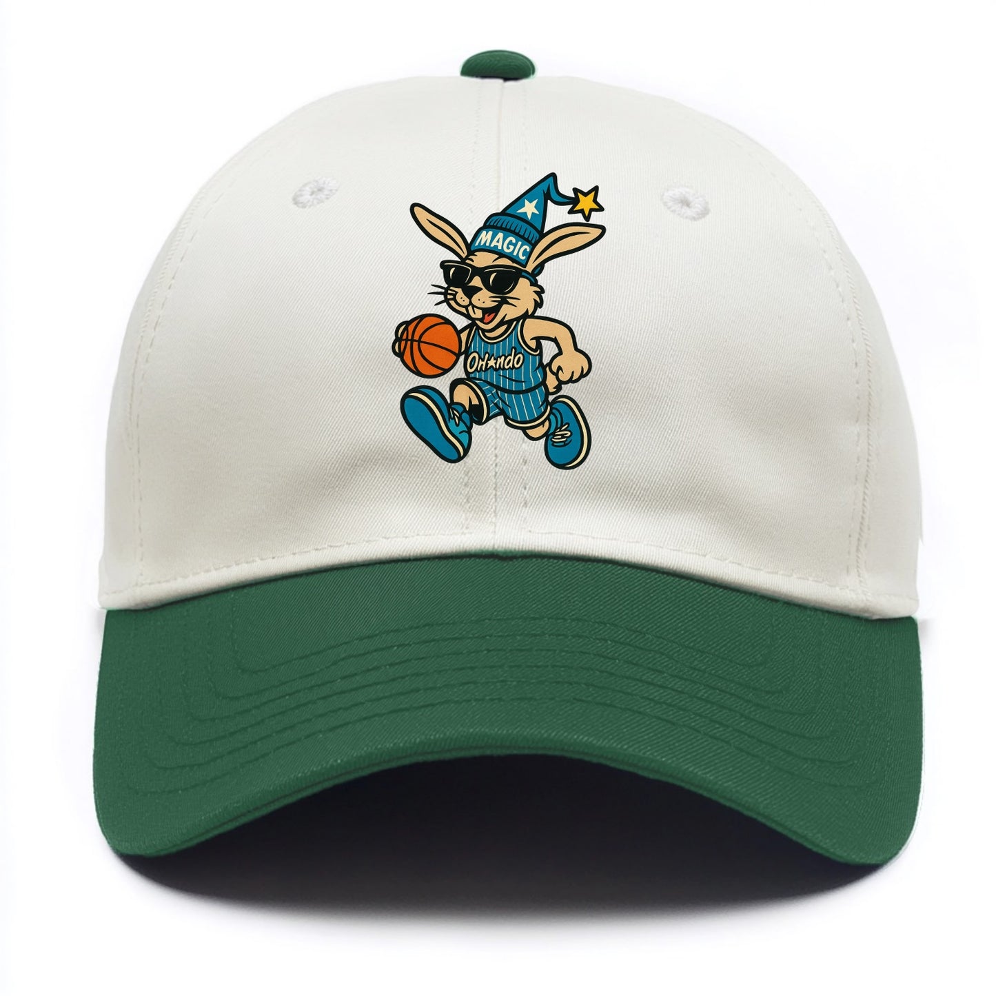 Orlando Rabbit wearing Magic blue and silver beanie with wizard hat and wayfarer - Two Tone Cap - Green