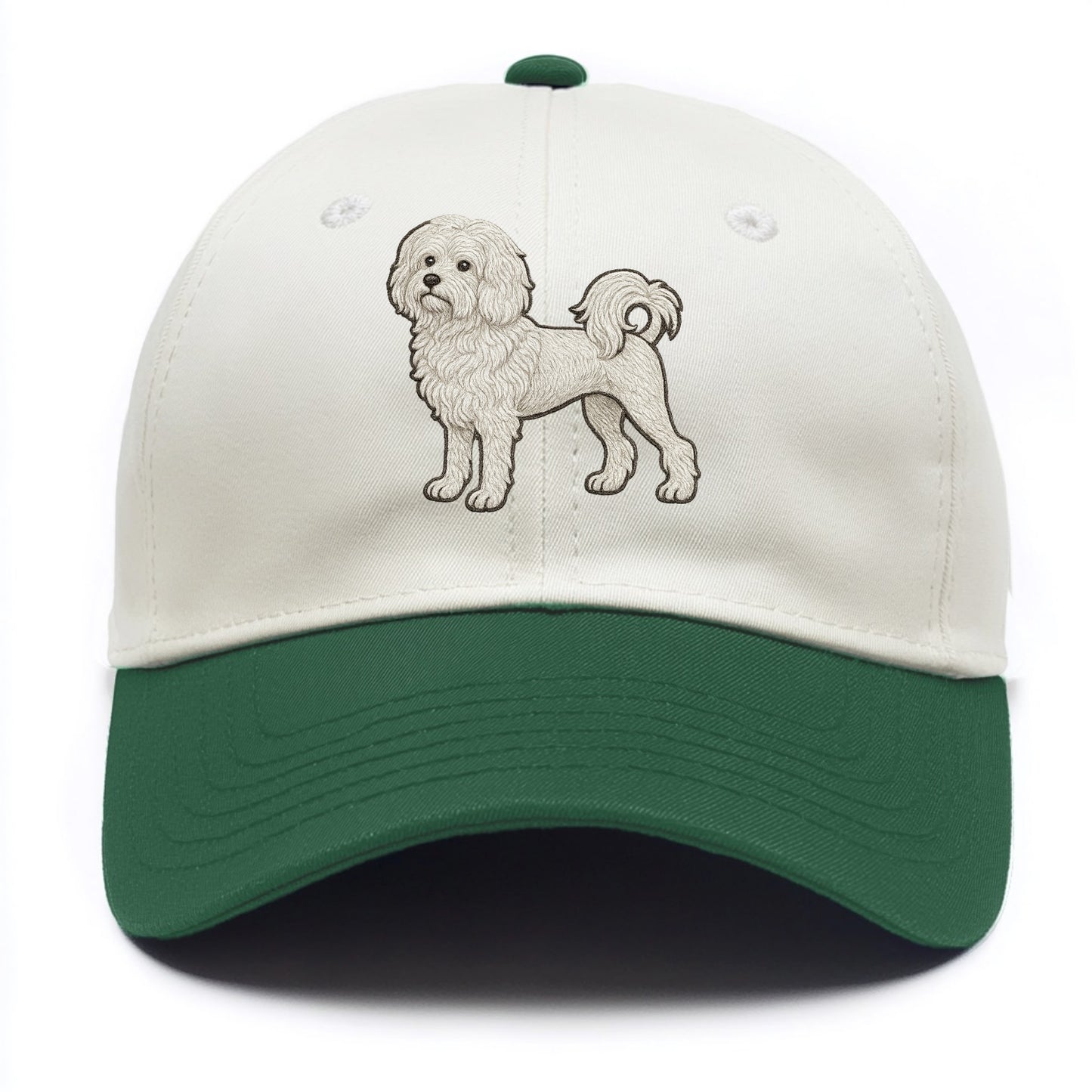 Löwchen - Little Lion Dog white embroidered pose - Two Tone Cap - Green