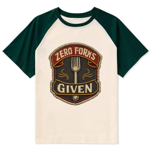 ZERO FORKS GIVEN - fork with text in silver , no cares attitude - Contrast Raglan T-shirt