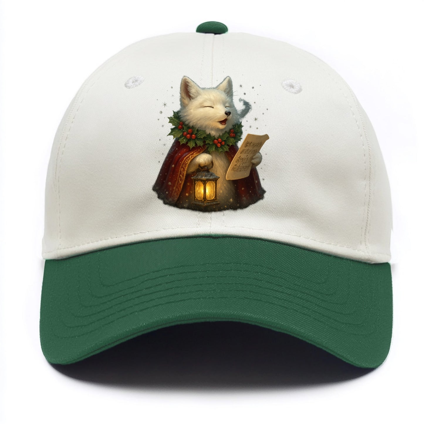 Snowbound Arctic Fox Caroler  - Two Tone Cap - Green