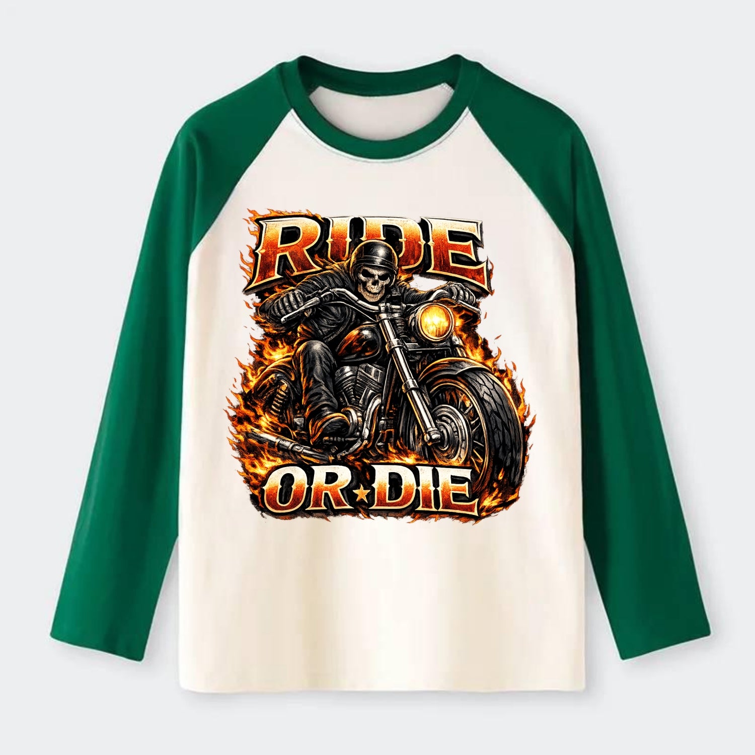 Ride Or Die - Raglan Long Sleeve T-Shirt - Green