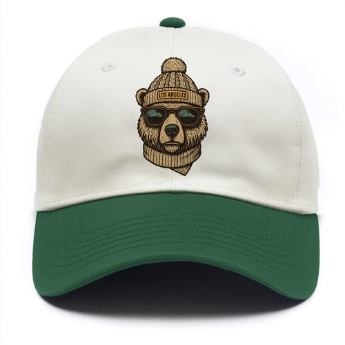 California Grizzly Bear wearing Los Angeles beanie with pom pom and wayfarer - Two Tone Cap