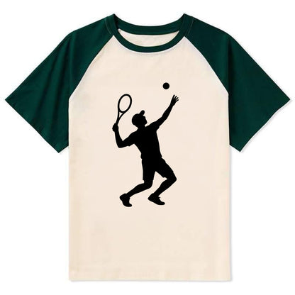 Tennis player serving powerful shot - Contrast Raglan T-shirt - Green