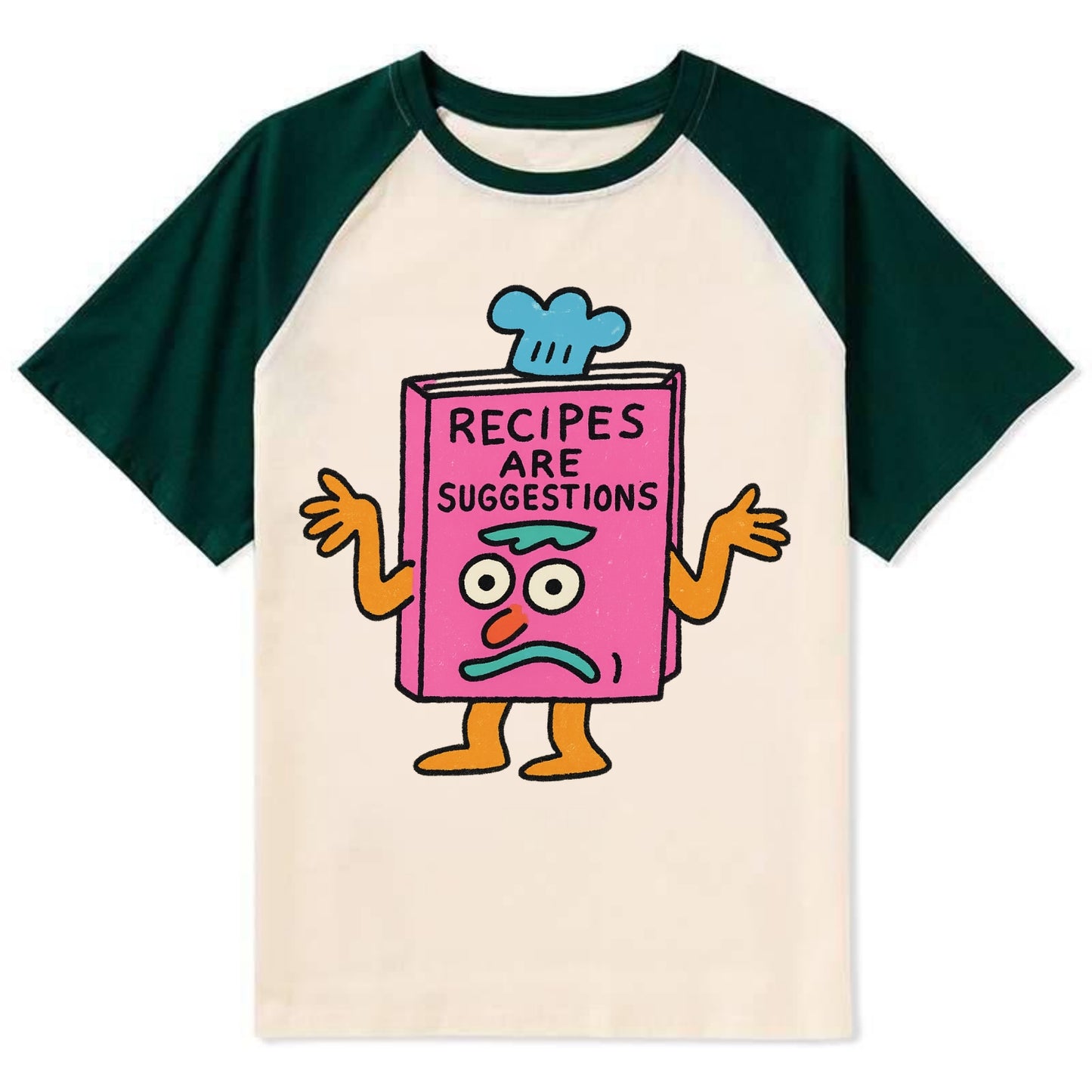 RECIPES ARE SUGGESTIONS | Cookbook shrugging - Contrast Raglan T-shirt - Green
