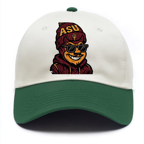 Tempe Sparky wearing Arizona State beanie with fork patch - Two Tone Cap