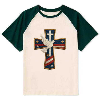 Dove and Cross  - Contrast Raglan T-shirt - Green