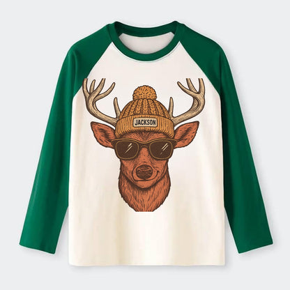 Mississippi White-tailed Deer wearing Jackson beanie with pom pom and - Raglan Long Sleeve T-Shirt - Green