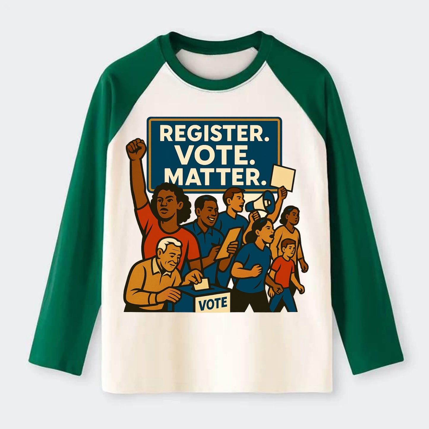 Voter registration drive bringing community together - "Register. - Raglan Long Sleeve T-Shirt - Green