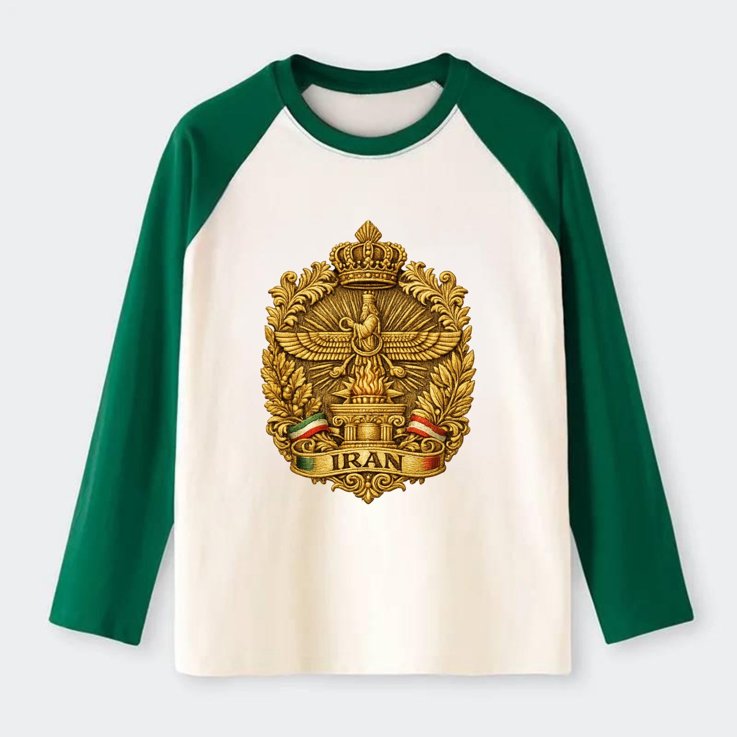 Iran Fire Temple Emblem - Raglan Long Sleeve T-Shirt - Green