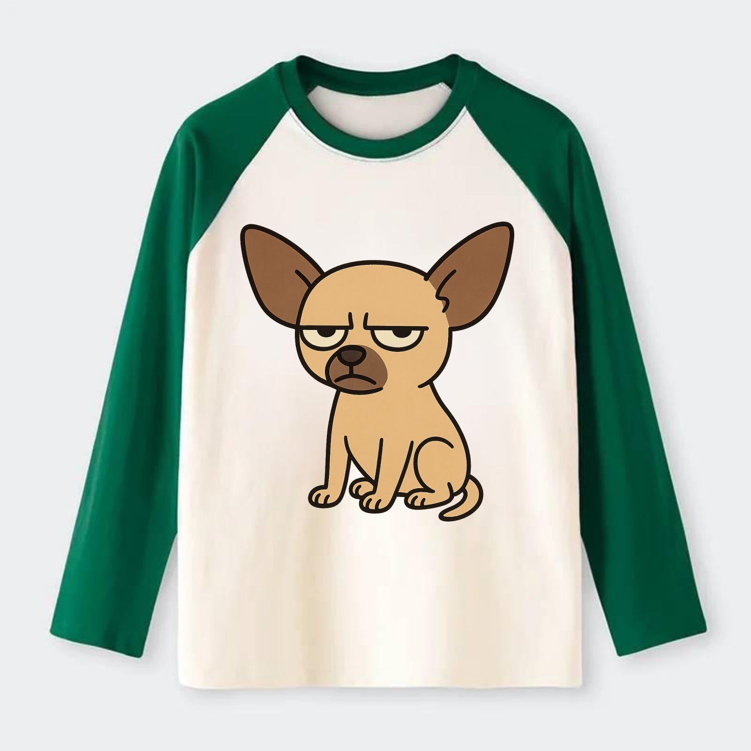 The Chihuahua Judging Silently - Raglan Long Sleeve T-Shirt - Green