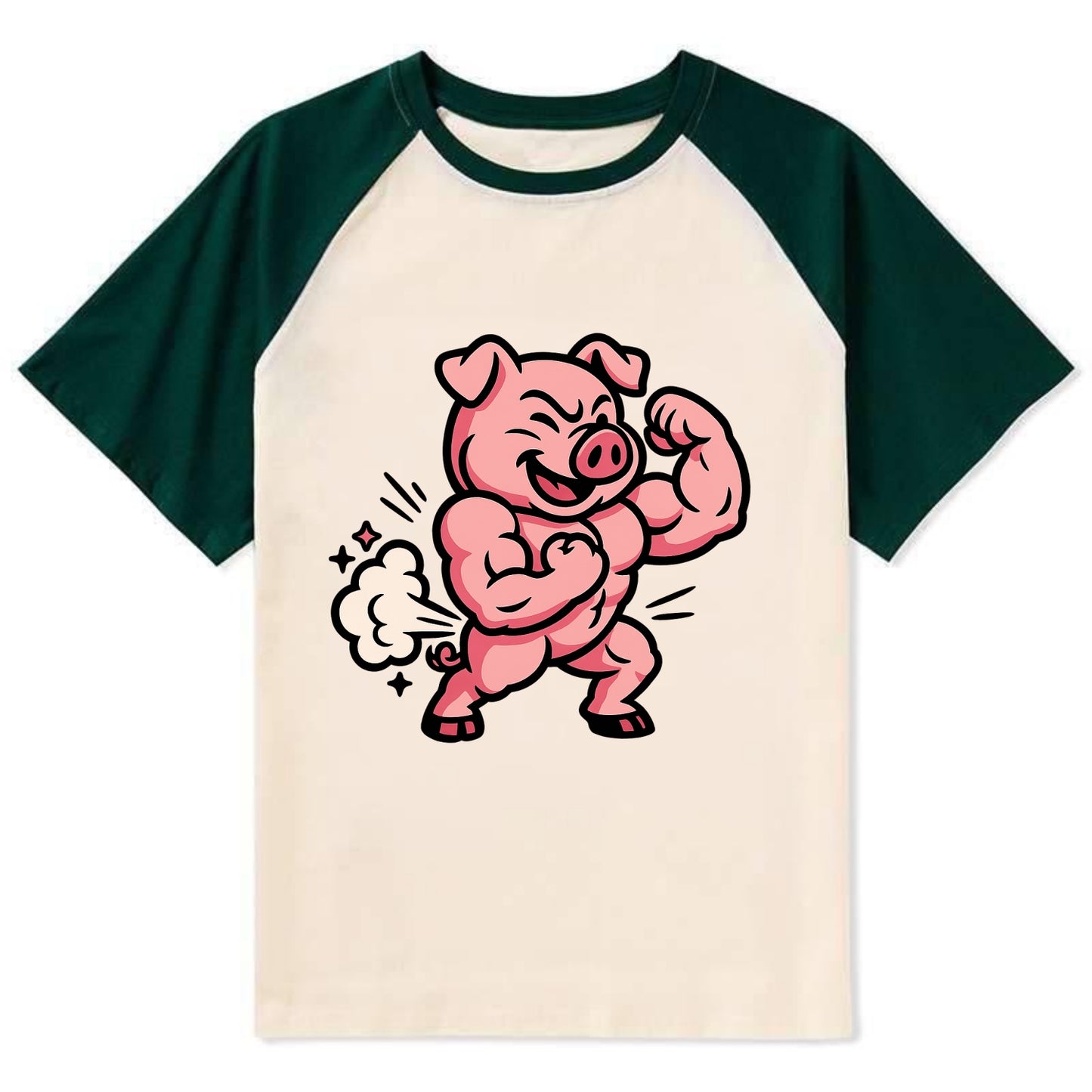 Strong Pig - Contrast Raglan T-shirt - Green