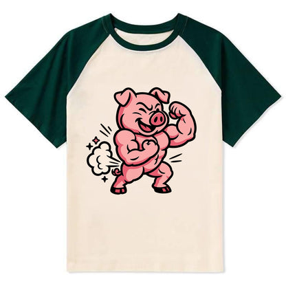 Strong Pig - Contrast Raglan T-shirt - Green
