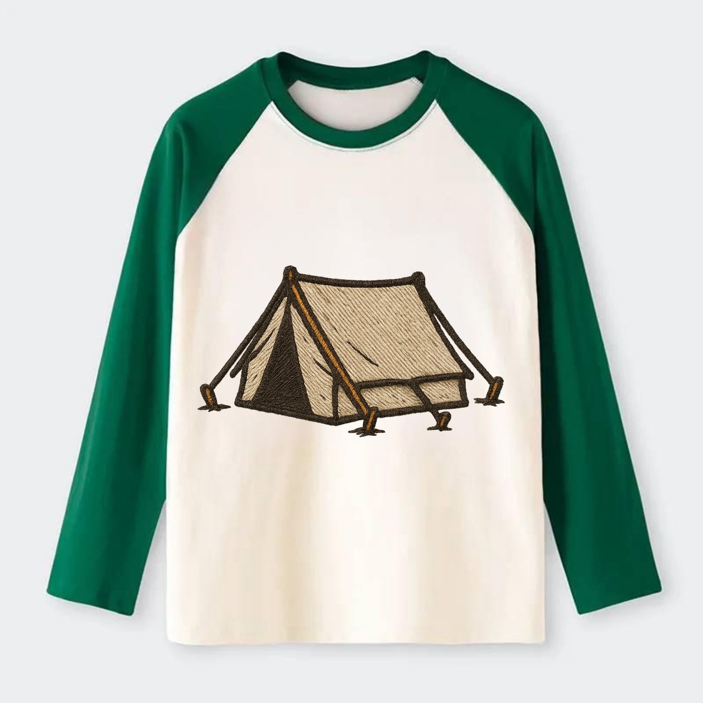 Camping Tent  - Raglan Long Sleeve T-Shirt - Green