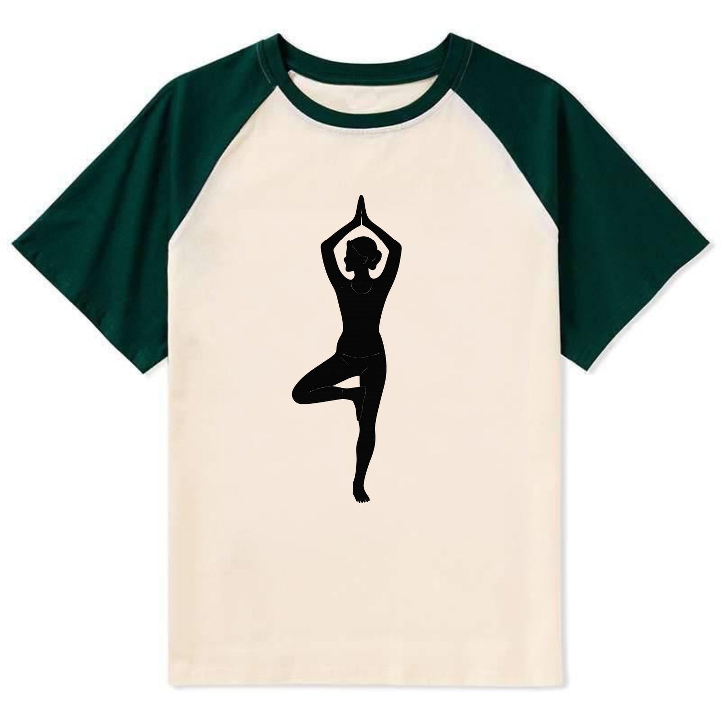 Yogi in tree pose silhouette - Contrast Raglan T-shirt - Green