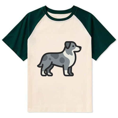 Australian Shepherd - Blue merle flat side profile - Contrast Raglan T-shirt