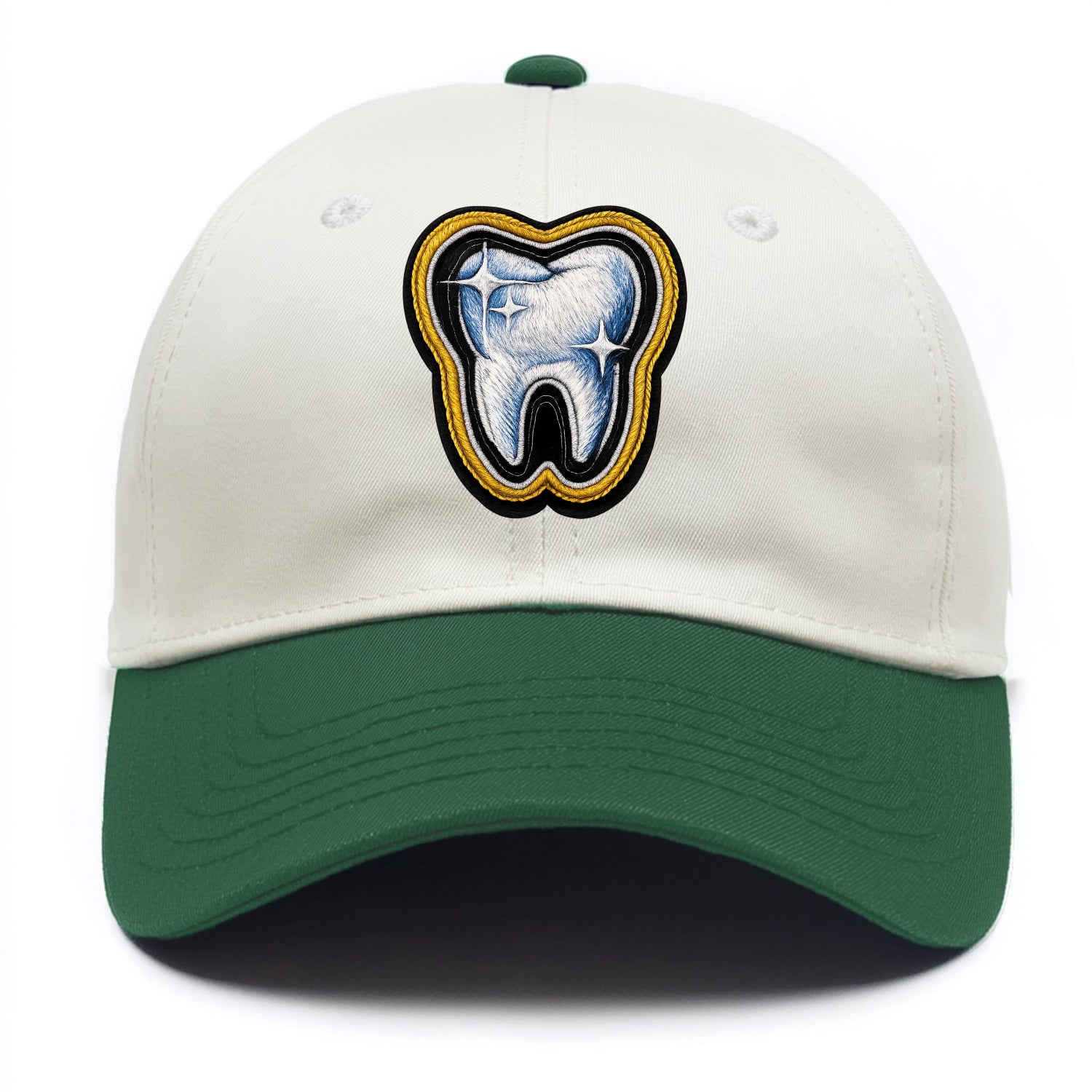 DENTAL TOOTH - molar with sparkle in white and blue , dentist - Two Tone Cap - Green