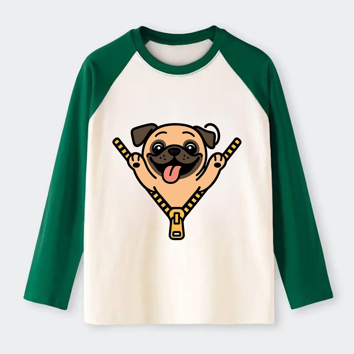 Pug - Raglan Long Sleeve T-Shirt - Green