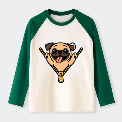 Pug - Raglan Long Sleeve T-Shirt - Green