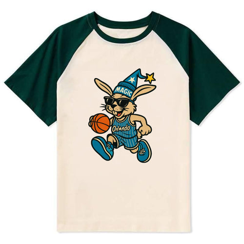 Orlando Rabbit wearing Magic blue and silver beanie with wizard hat and - Contrast Raglan T-shirt