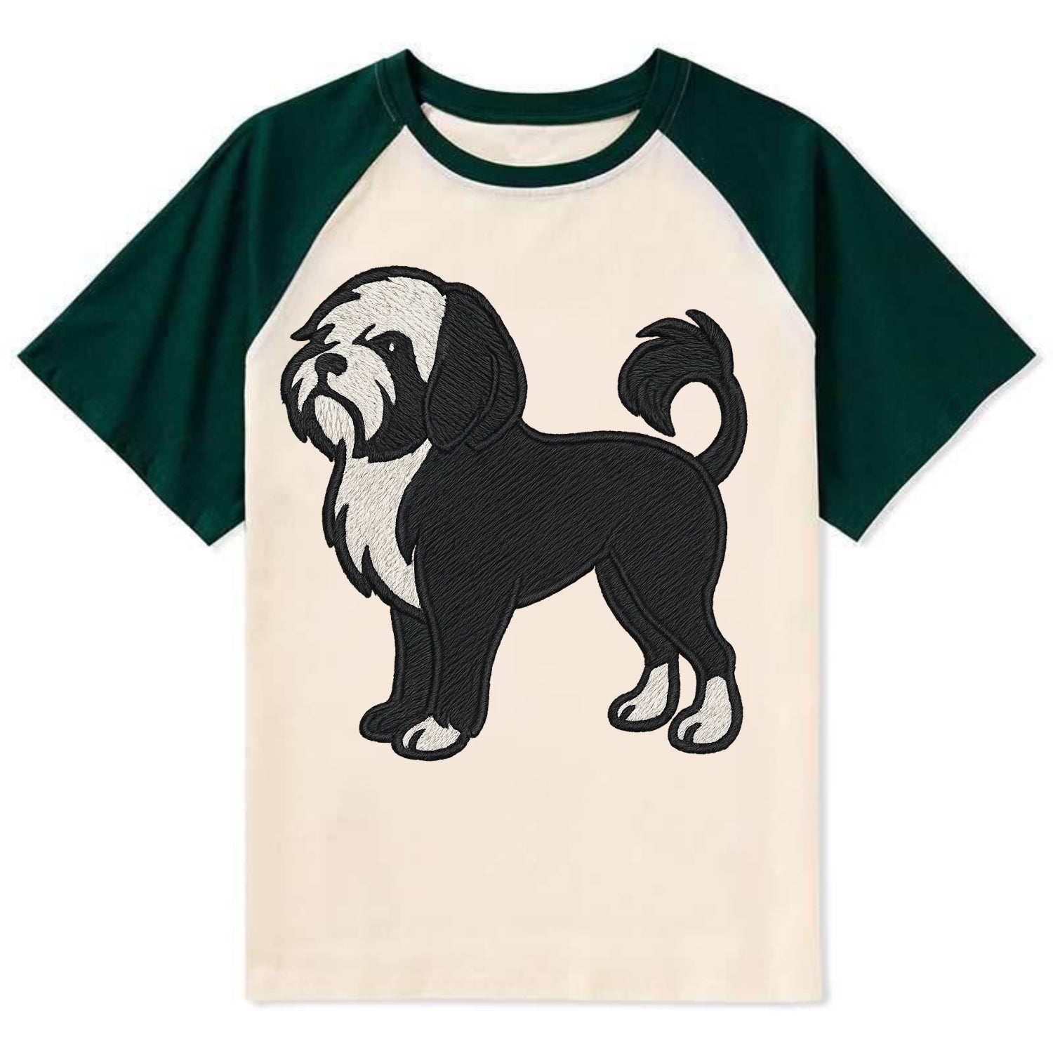 Löwchen - Black and white lion trim embr - Contrast Raglan T-shirt - Green