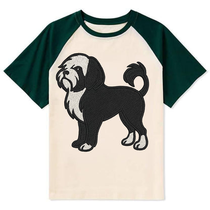 Löwchen - Black and white lion trim embr - Contrast Raglan T-shirt - Green