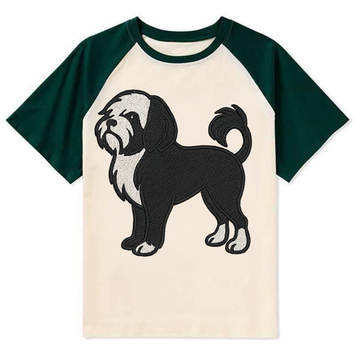 Löwchen - Black and white lion trim embr - Contrast Raglan T-shirt
