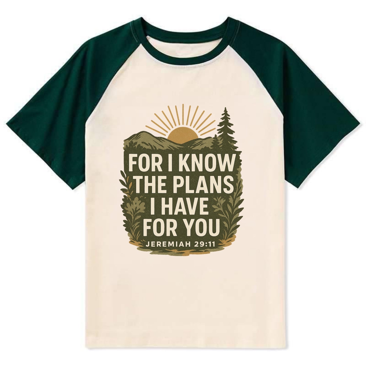 Jeremiah 29:11 Sunrise - Contrast Raglan T-shirt - Green