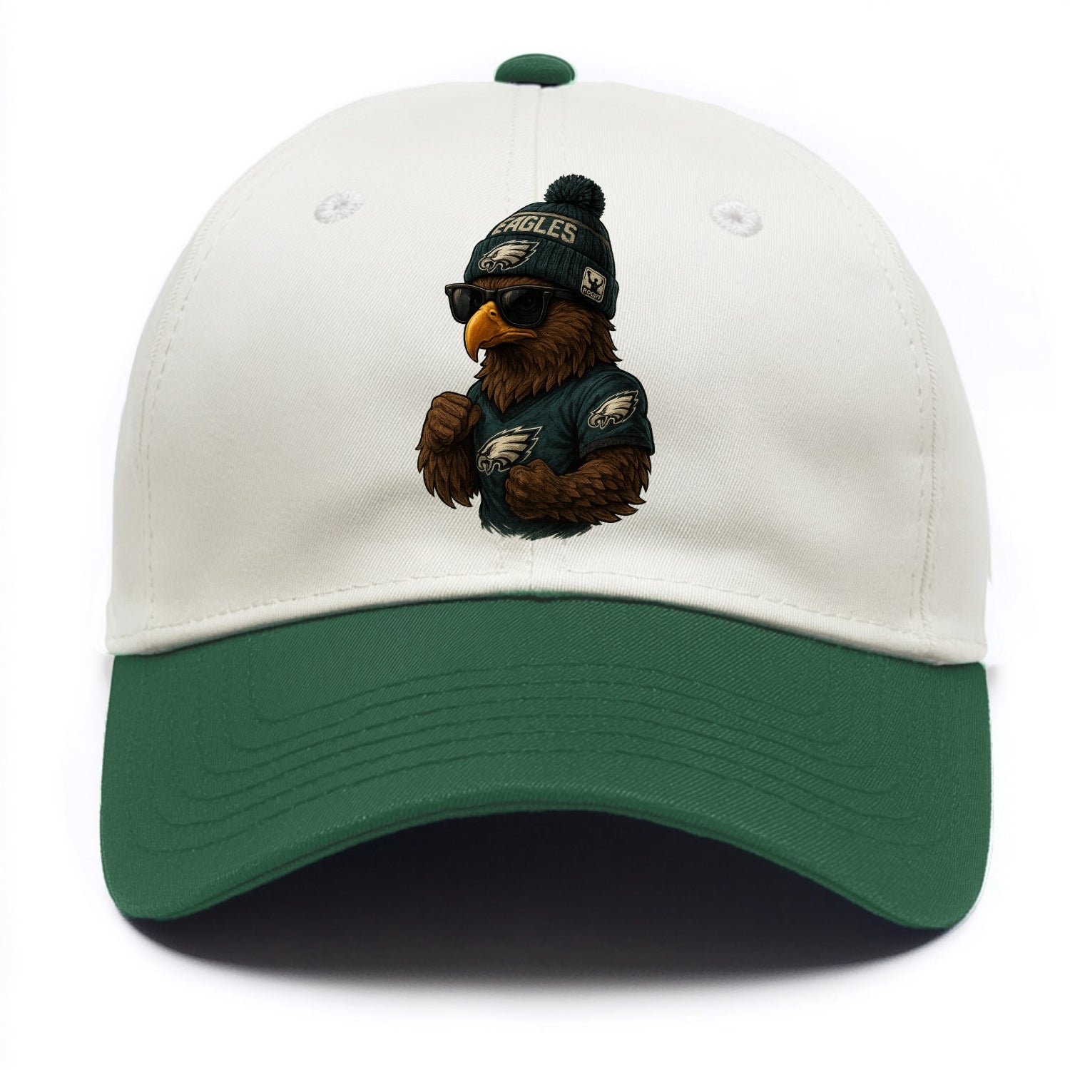 Philly Hawk wearing Eagles beanie with Rocky patch and wayfarer sunglasses - Two Tone Cap - Green