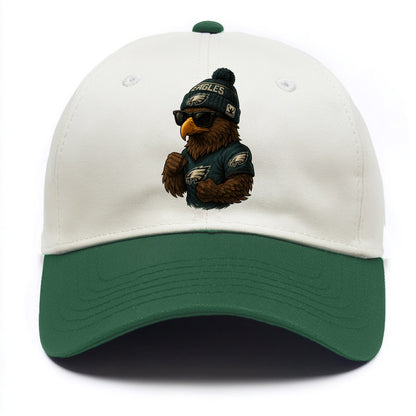 Philly Hawk wearing Eagles beanie with Rocky patch and wayfarer sunglasses - Two Tone Cap - Green
