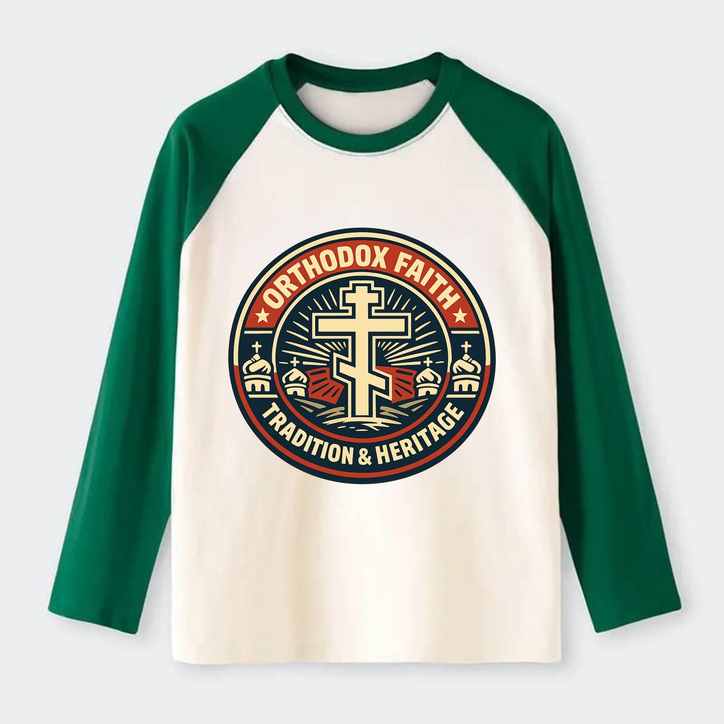 Faithful Heritage Emblem - Raglan Long Sleeve T-Shirt - Green