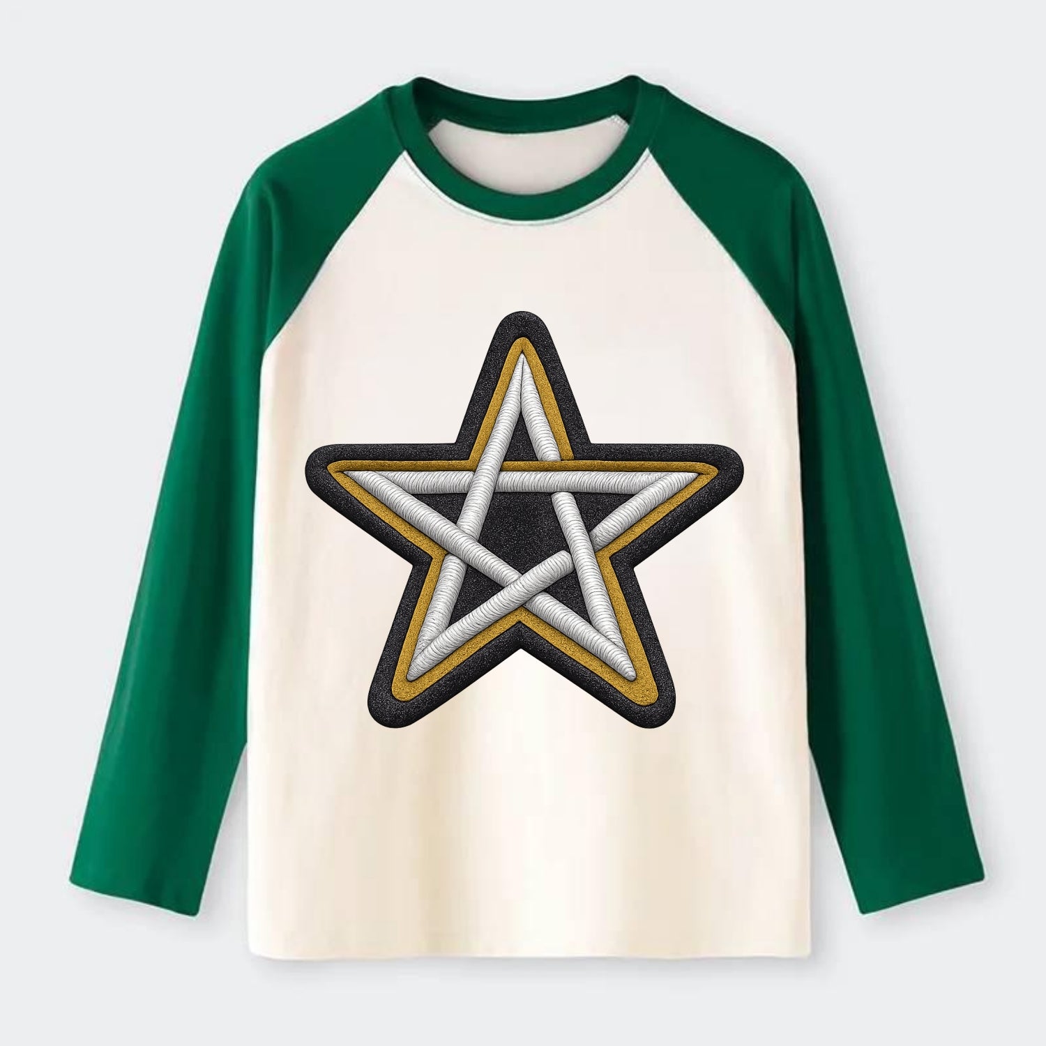 PENTAGRAM STAR - five point star in silver , protection - Raglan Long Sleeve T-Shirt - Green