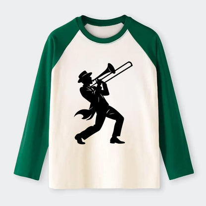Trombone player jazz improvisation - Raglan Long Sleeve T-Shirt - Green