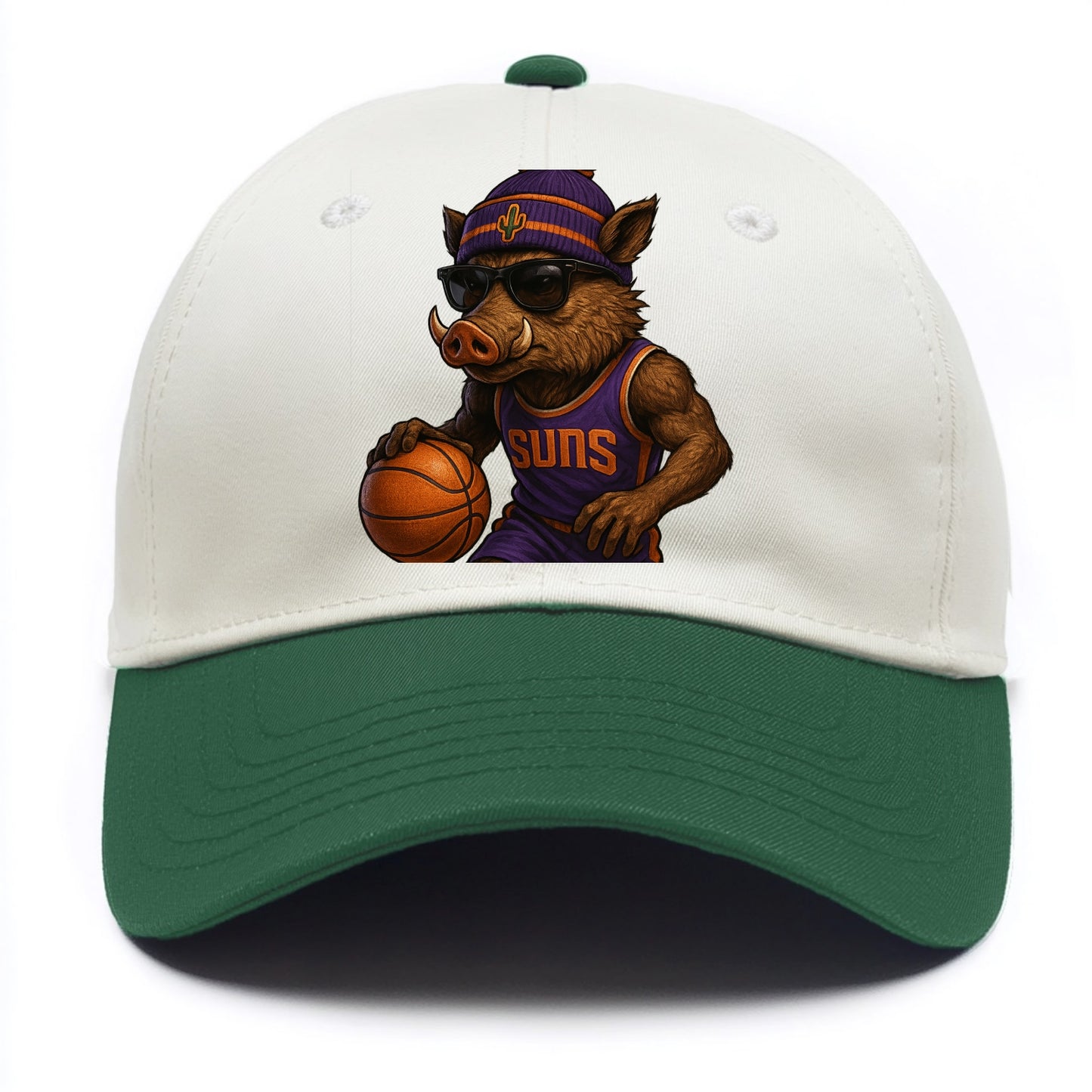 Phoenix Javelina wearing Suns beanie with cactus patch and wayfarer sunglasses - Two Tone Cap - Green