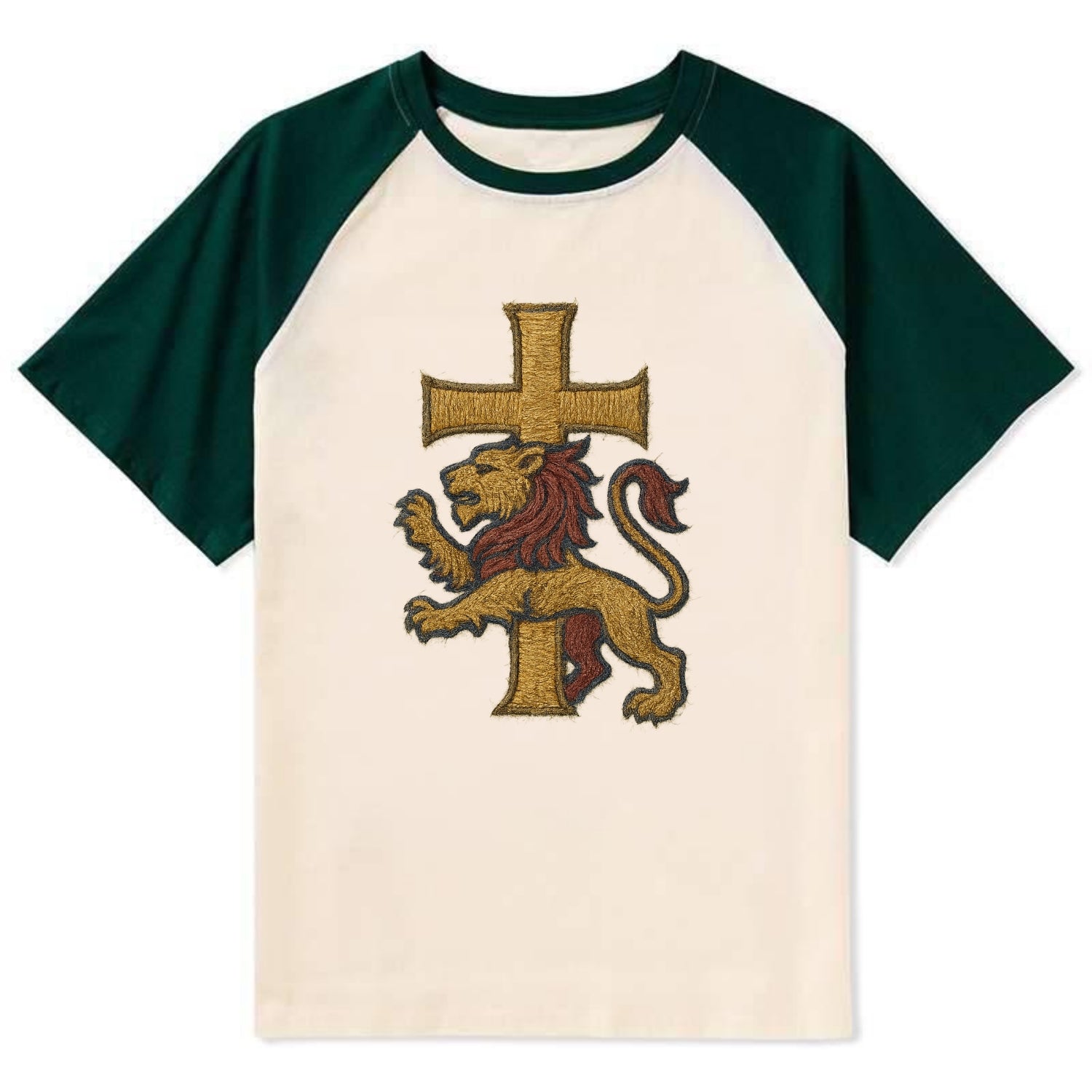 Lion and Cross  - Contrast Raglan T-shirt - Green