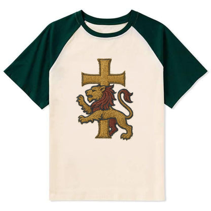 Lion and Cross  - Contrast Raglan T-shirt - Green